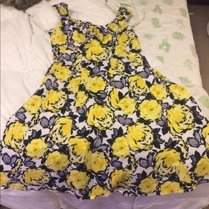 Yellow Rose Floral Print cap sleeve dress